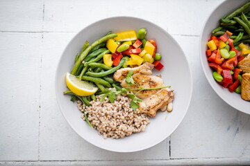 Chicken and buckwheat dish with green beans and bell pepper