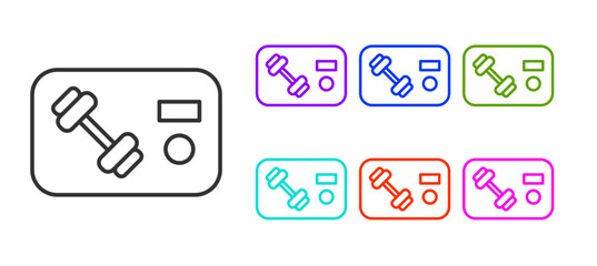 Black line Fitness club, gym card icon isolated on white background. Set icons colorful. Vector.