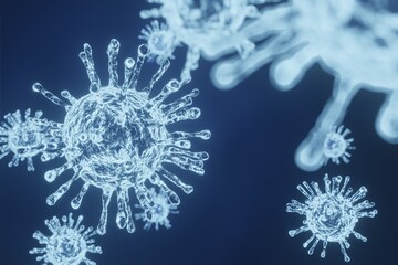 3d rendering of the corona virus covid19 cell seen micro. Virus floating in a cellular environment , coronaviruses influenza background