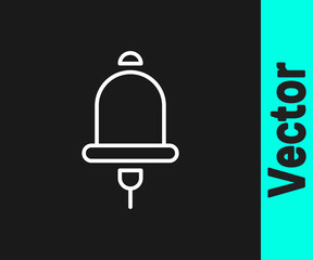 White line Ringing alarm bell icon isolated on black background. Fire alarm system. Service bell, handbell sign, notification symbol. Vector.