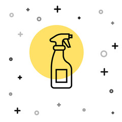 Black line Cleaning spray bottle with detergent liquid icon isolated on white background. Random dynamic shapes. Vector.