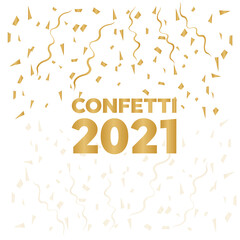 Fototapeta premium Falling shiny golden confetti background. Bright festive tinsel. Gold glitter confetti flying vector background
