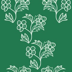 Seamless pattern of white flowers on a dark green background for textile.