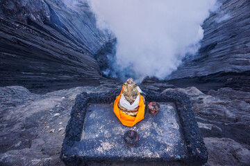 Statue of the deity Ganesha in the crater of the Bromo volcano in Indonesia