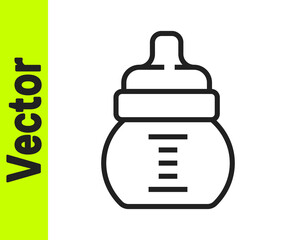 Black line Baby bottle icon isolated on white background. Feeding bottle icon. Milk bottle sign. Vector.