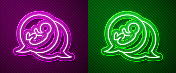 Glowing neon line Baby icon isolated on purple and green background. Vector.