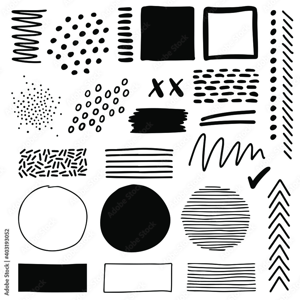 Aufkleber hand drawn graphic decorative elements. bullet journal web visual infographic sketch lines frames sh