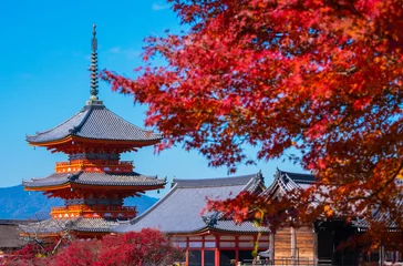 Deurstickers Kyoto 京都　清水寺の三重塔と紅葉