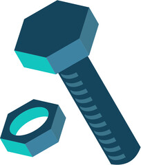 Screw with nut vector icon graphic 3d blue illustration isolated