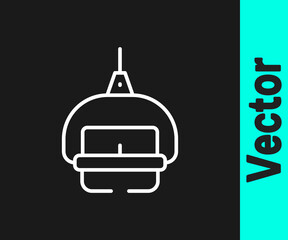 White line Ski lift icon isolated on black background. Vector.