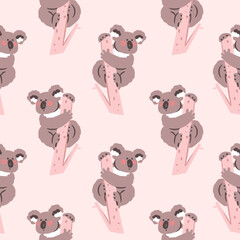Cute koala card hand drawn seamless pattern