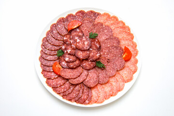 cold cuts, sausage. On white background
