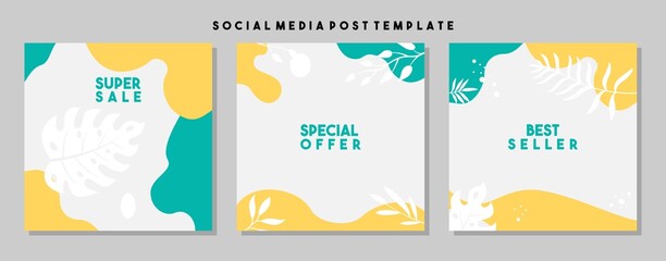 Social media pack template for discount and special offer. Modern promotion square web banner for mobile apps. Elegant sale and promo