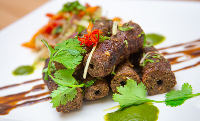 grilled steak with salad