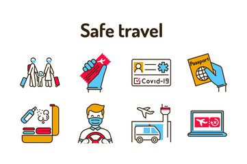 Safe travel color line icons set. Pictograms for web page, mobile app, promo.