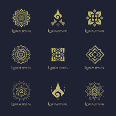 Thai luxury concept logo and brand design vector set. Traditional and cultural golden style.
