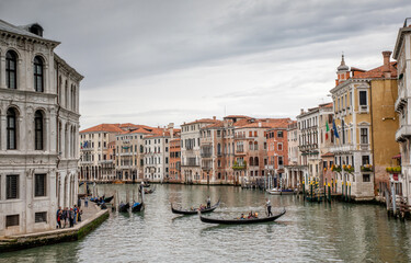 Fototapeta na wymiar The view from Rialto Bridge in Venice Italy, Mediterranean destination and landmark