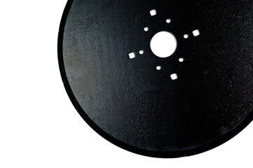 Disc harrows for tractor for tillage, black shot on a white background. Background for agricultural...