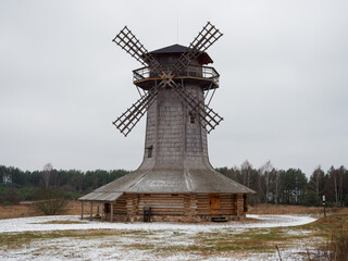 Belarusian hinterland old ethnic wooden windmill pp