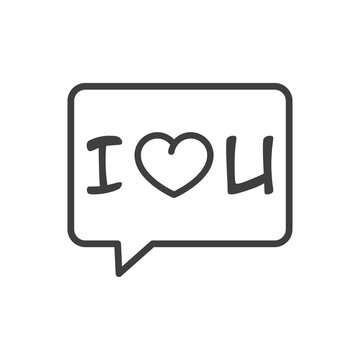 D&iacute;a de San Valent&iacute;n. Logotipo con texto I love you escrito con coraz&oacute;n en burbuja de habla con lineas en color gris