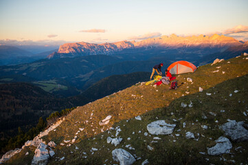 overnight in a tent on a mountain top