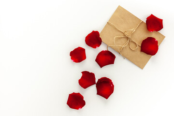 Love letter in an envelope with a red rose