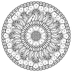 Circular pattern in the form of mandala with flower for henna, mehndi, tattoo, decoration. decorative ornament in ethnic oriental style. coloring book page.