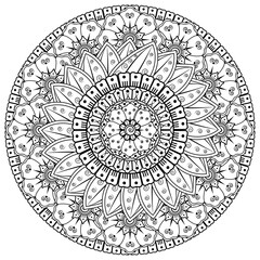 Circular pattern in the form of mandala with flower for henna, mehndi, tattoo, decoration. decorative ornament in ethnic oriental style. coloring book page.
