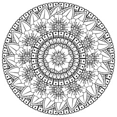 Circular pattern in the form of mandala with flower for henna, mehndi, tattoo, decoration. decorative ornament in ethnic oriental style. coloring book page.