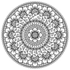 Circular pattern in the form of mandala with flower for henna, mehndi, tattoo, decoration. decorative ornament in ethnic oriental style. coloring book page.