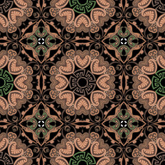 Paisley seamless pattern. Greek style vector background. Beautiful ornate colorful ornament. Repeat ornamental backdrop. Vintage Paisley flowers, leaves, greek key, meanders, lines, geometric shapes