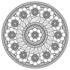 Circular pattern in the form of mandala with flower for henna, mehndi, tattoo, decoration. decorative ornament in ethnic oriental style. coloring book page.