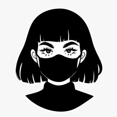 girl in a medical mask, in cartoon style