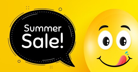 Summer Sale. Easter egg with yummy smile face. Special offer price sign. Advertising Discounts symbol. Easter smile character. Summer sale speech bubble. Yellow yummy egg background. Vector