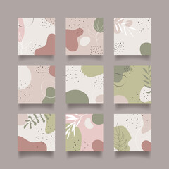 Set of nine vector square backgrounds with abstract ornament and plants
