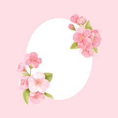Sakura flowers realistic floral frame banner. Cherry blossom vector wedding card design. Spring flower illustration