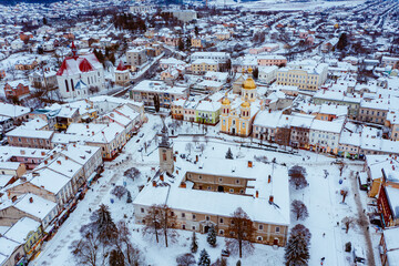 Obraz premium Aerial Winter Berezhany city Ukraine 