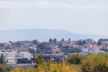 View at the Viseu city downtown and Cathedral of Viseu and Church of Mercy on top - obrazy, fototapety, plakaty