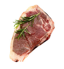 Steak with rosemary and pepper on a white background.