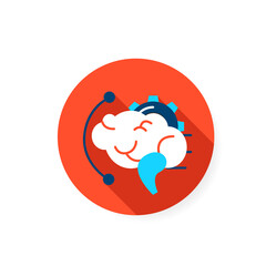 Brainstorming flat icon. Effective brain with gear sign. Creative art idea production and thinking process concept. Color vector illustration with shadow for web and business presentation