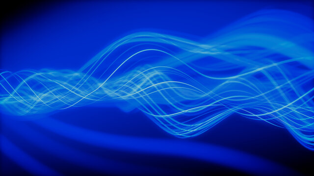 Abstract 3D Technology concept. Big Data and Artificial Intelligence represented as a High Tech Futuristic Flow Line waves. Abstract background. 3D render