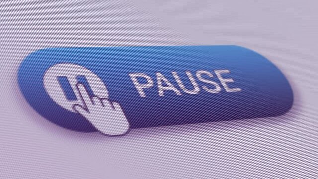 Pause Button Click Extreme Close Up 
Temporarily stopped reproduction of video or audio files.