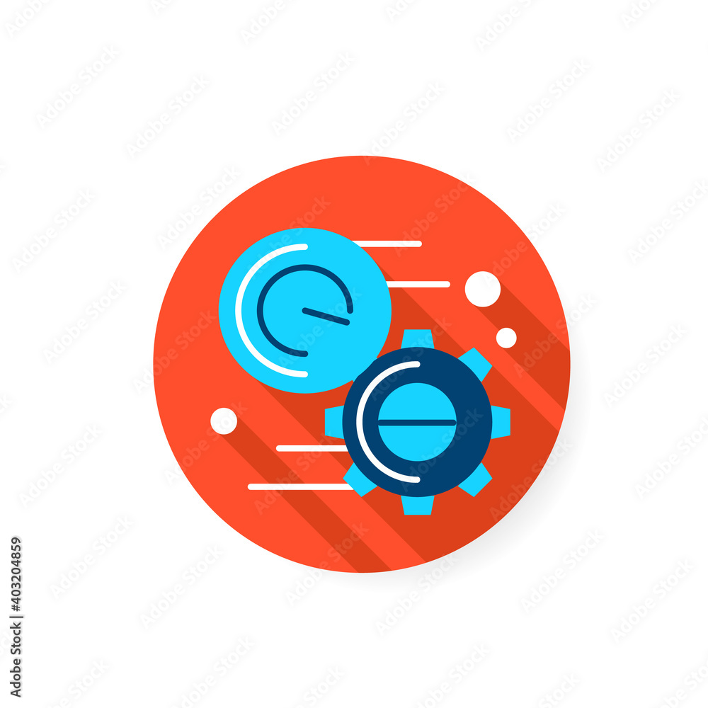 Poster deadline flat icon. gear with timer sign. production schedule, development and creative projects tim