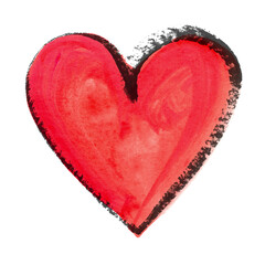 Watercolor red heart. Valentine's day. Beautiful holiday love symbol for postcard, poster, banner, birthday and children's illustration