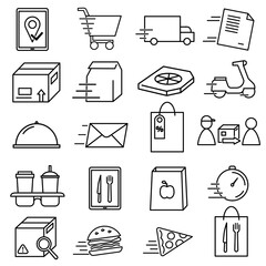 Express delivery icon set. Fast shipping stack of pictograms. Speed sending order illustartion. Vector eps10. Group of simple icons.
