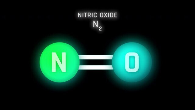 Nitric Oxide Molecular Structure Symbol Neon Glow and Futuristic Animation on black background