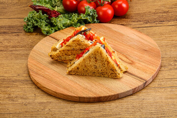 Club sandwich with eggplant and cheese