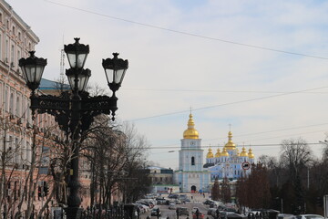 Fototapeta na wymiar roofs of beautiful Kiev historical buildings-attractions