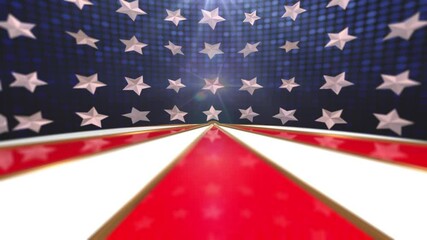 Animation of USA Patterns Pack of 5 on red board over circles spinning with American flag stars and stripes over black background. American flag patriotism concept digitally generated image. - Powered by Adobe