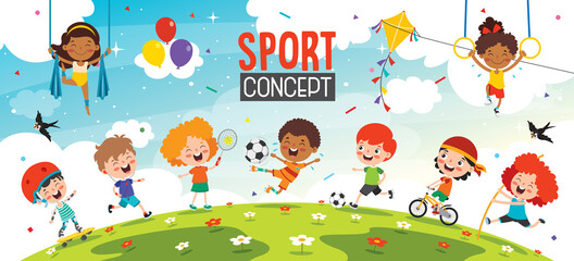 Sport Concept Design With Funny Children